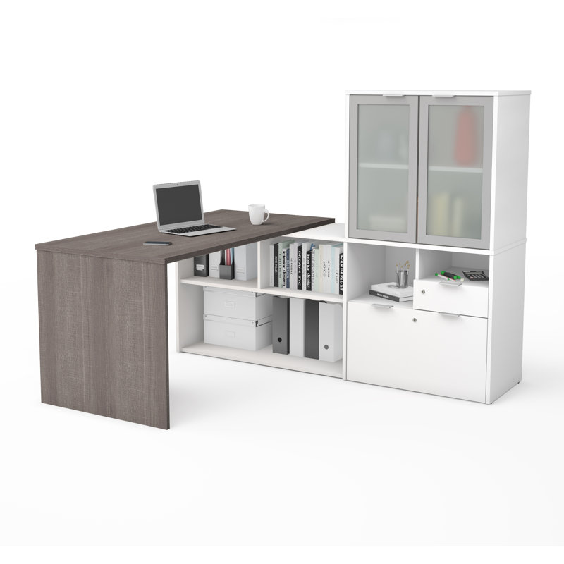 Operle Modular L-Shaped Writing Desk, Bark Gray/White