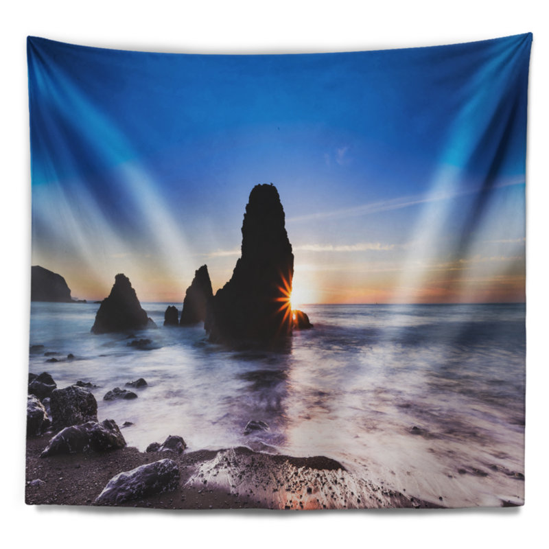 Tapisserie panorama à coucher de soleil à rodeo beach en polyester avec accessoires suspendus inclus, H 78 po x l 92 po