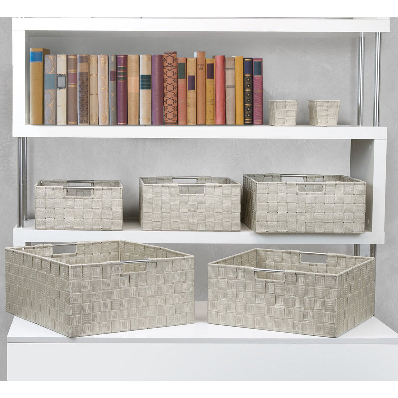 Gray Hand-Woven Mesh Storage Basket Set with Handles
