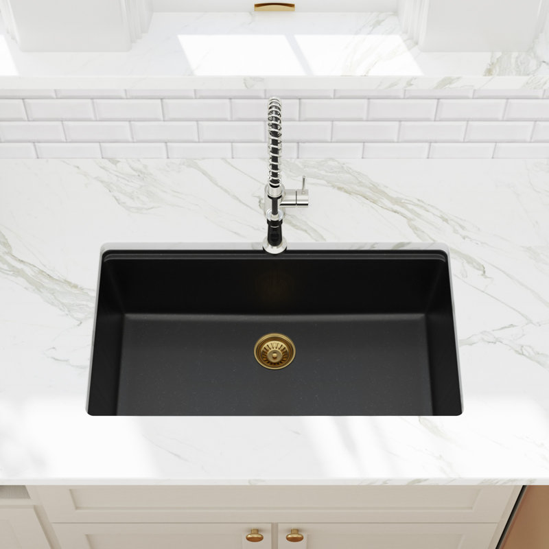 33''L x 19''W Quartz Undermount Workstation Kitchen Sink, Matte Black Single Bowl Kitchen Sink with Accessories , Matte Black