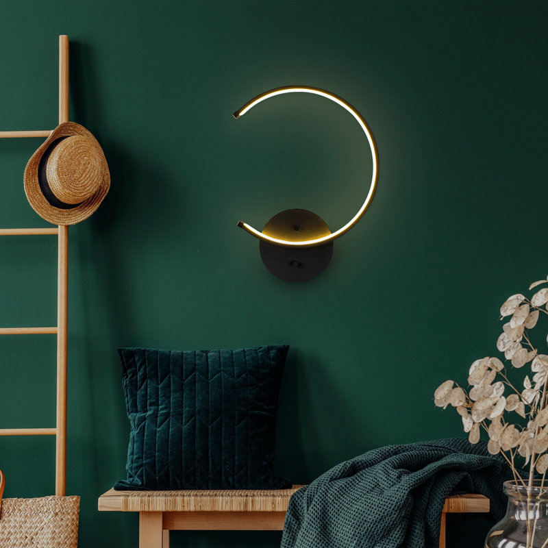Lampe murale moderne noire, DEL 12 W, 12,6 po x 18,1 po x 2,4 po | Corps en métal avec plaque de base de 3,9 pouces | Homologué IP20, parfait pour la décoration intérieure contemporaine et l'éclairage d'appoint, DEL chaude intégrée 3000K