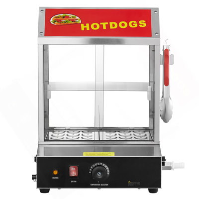 Commercial Hot Dog Steamer 2-Tier Electric Bun Warmer 28.5QT Slide Doors