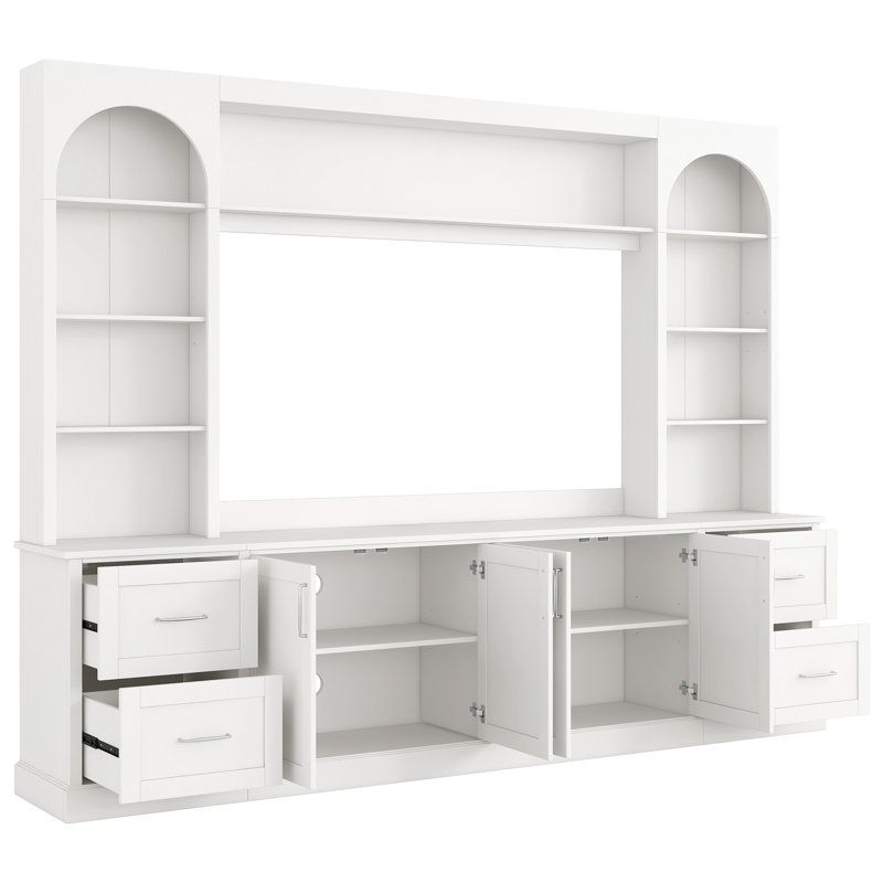 Meuble audio-vidéo arqué moderne avec tiroirs, White