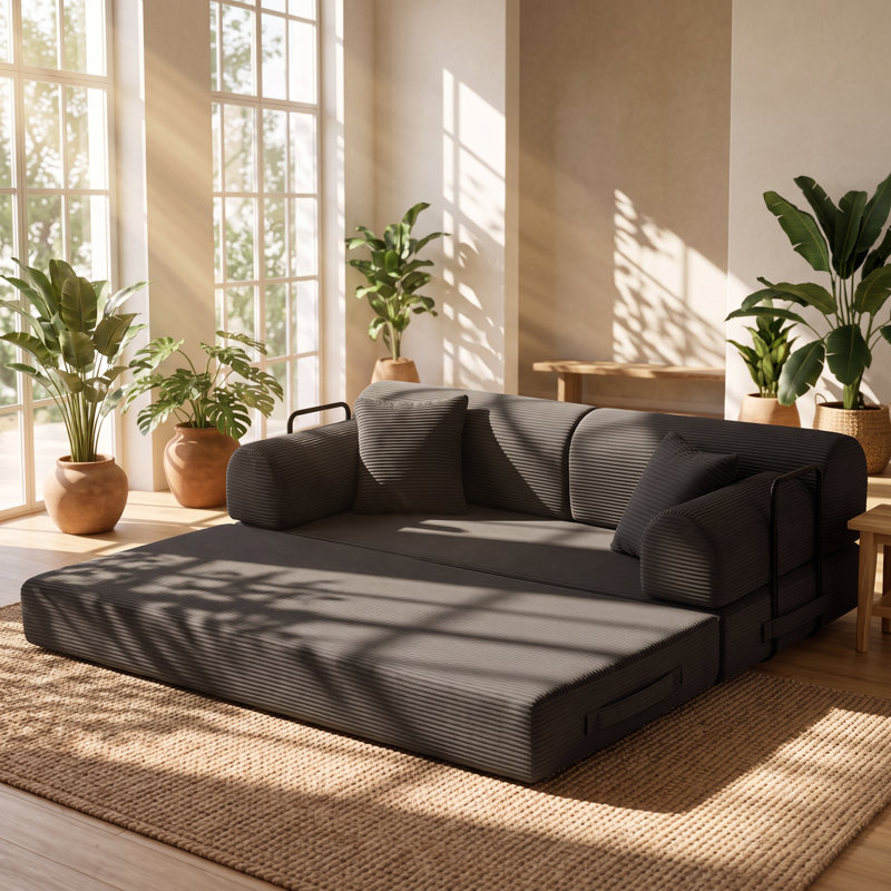 Linso 78.74" W x 35.43" D x 16.14" H 3-Seat Corduroy Convertible Sleeper Sofa