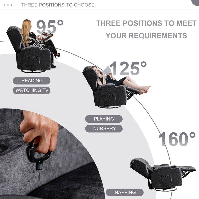 Fauteuil inclinable à bascule Tiossem, Velours gris