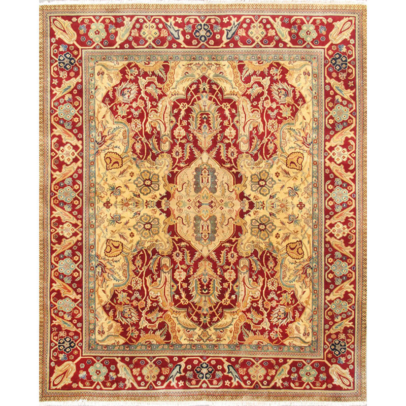 Agra Oriental Hand-Knotted Wool Gold/Red Area Rug