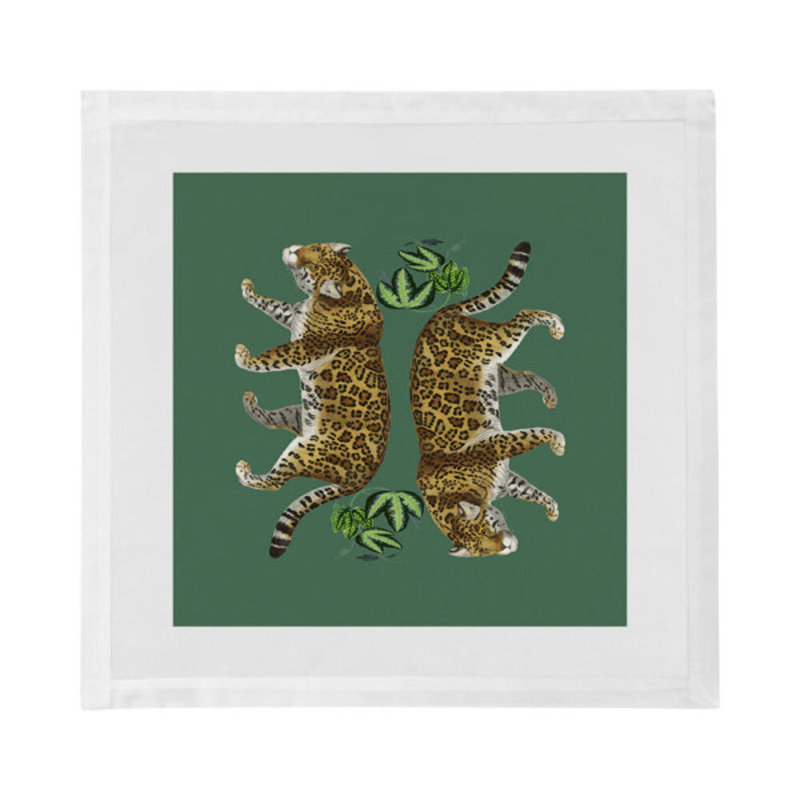 Leopard Seeing Double Cotton Blend Square Napkins, Evergreen