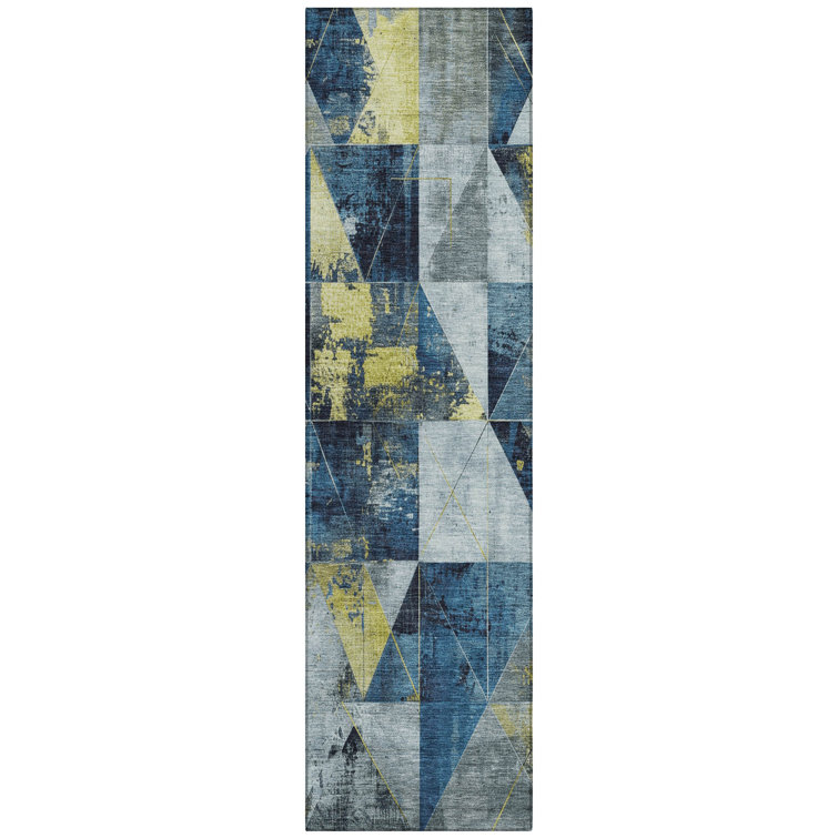 Machine Washable Indoor/Outdoor Xhevrie Navy Rug