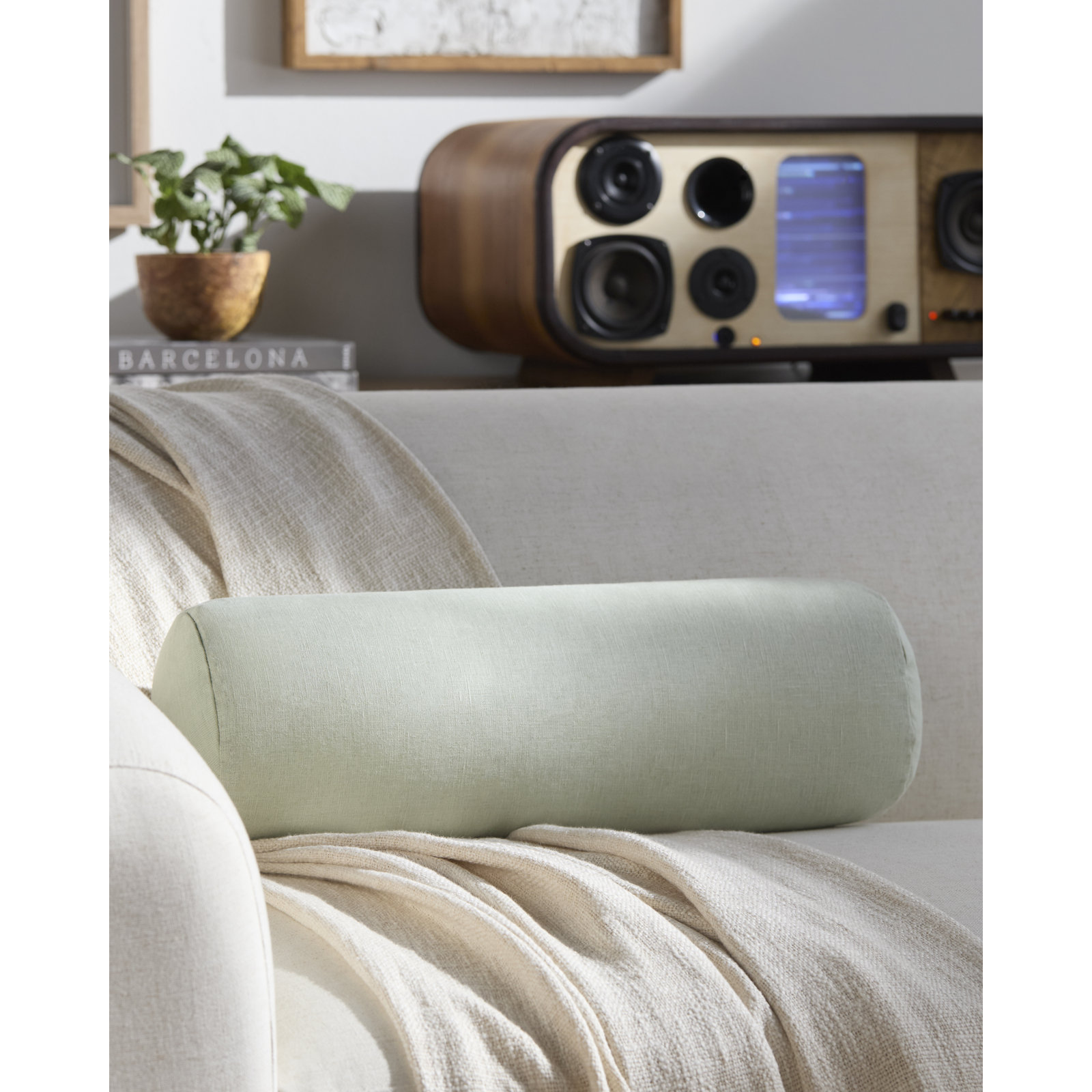 Lanie 7" x 21" Linen Pillow Cover, Green, Cover Only