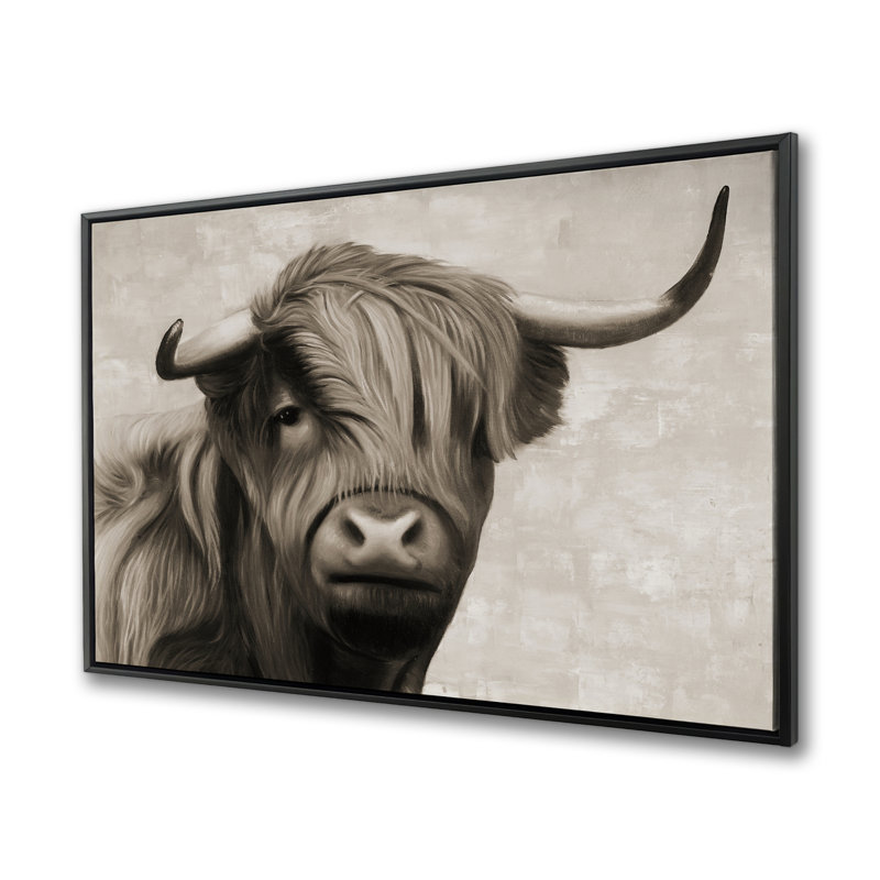 Highland bovins sépia - ferme encadrée, décoration d'art sur toile
