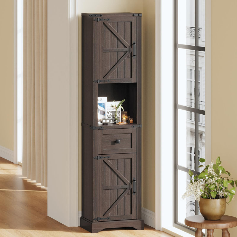 66" Tall Farmhouse Bathroom Storage Cabinet, Espresso