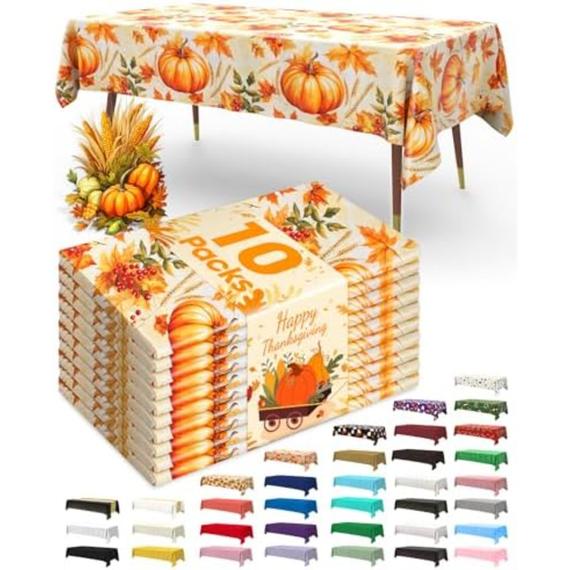 Plastic Table Cloth Disposable 54x108 Inch 10 Pack, Pumpkin Harvest
