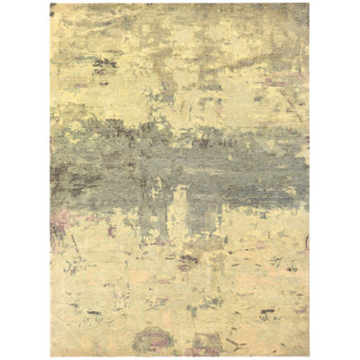 Tapis unique en laine et soie à motif rectangulaire 9 pi x 12 pi couleur ivoire