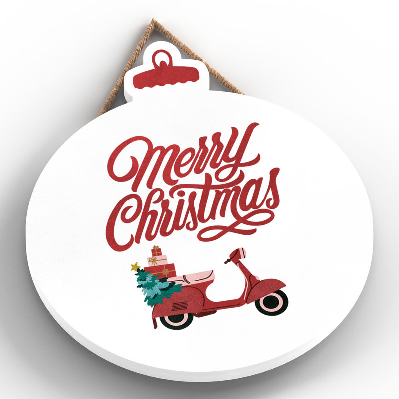 Xmas Merry Christmas Scooter Wooden Bauble Plaque