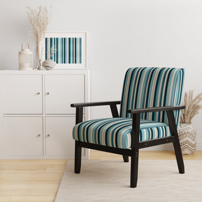 Fauteuil d'appoint rembourré à rayures bleues et beiges Harmony