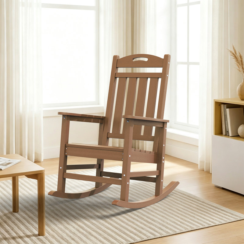 Chaise berçante en PEHD Adirondack, idéale pour une utilisation intérieure et extérieure, Teck