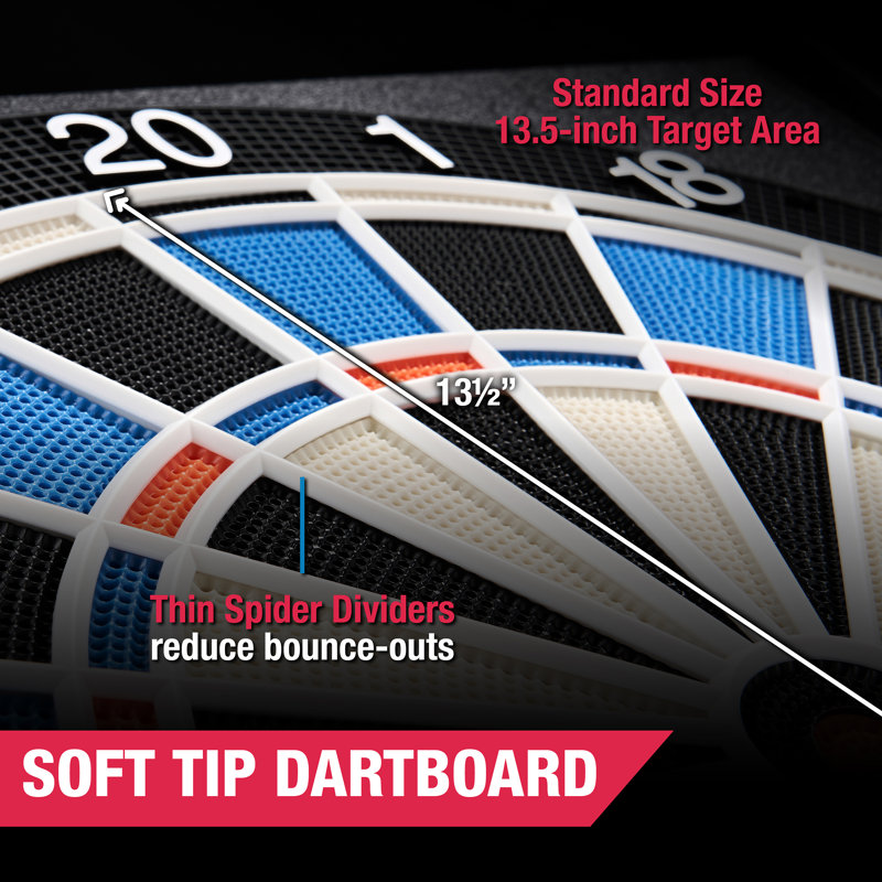 MD Sports Elmhurst Electronic Dartboard Cabinet with Digital Scorekeeping and Soft Tip Dart Set