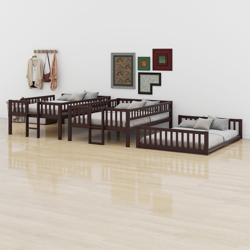 Triple Bed With Built-In Ladder,Slide And Guardrails, Espresso