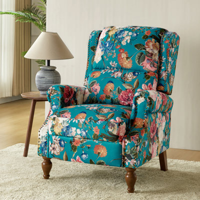 Ariany Floral Polyester Manual Reclining Chair with Nailhead Trim