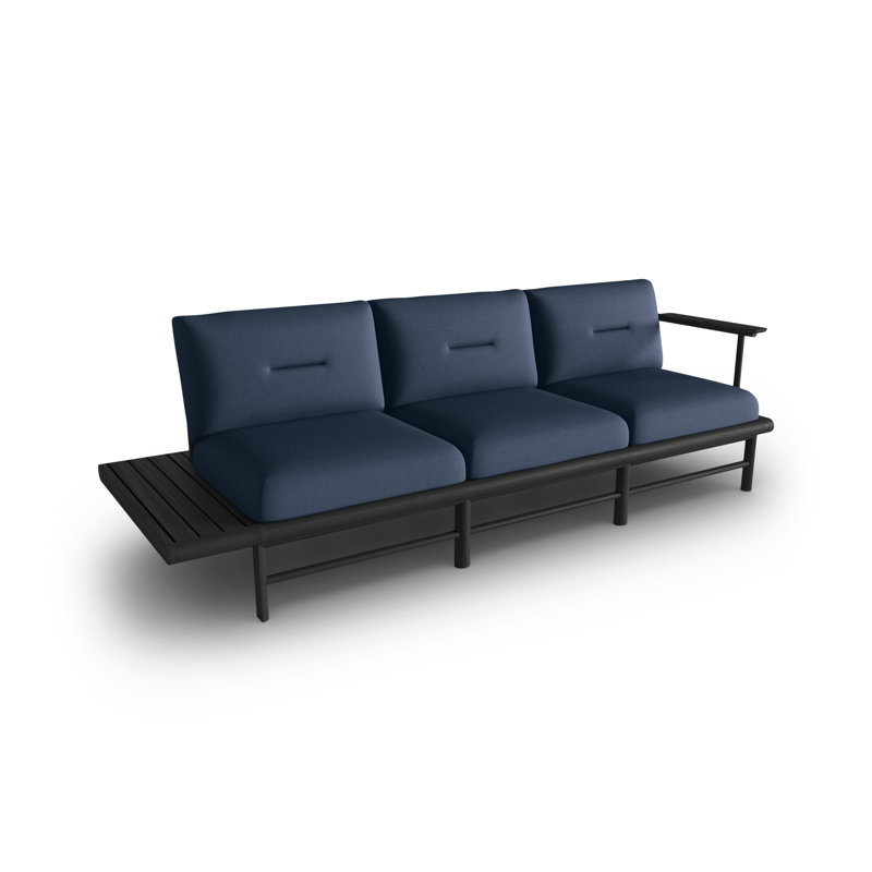 245cm Wide Wood Patio Sofa with Cushions, Dark Blue