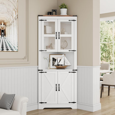 Armoire de coin de 67 pouces avec porte vitrée et tablettes réglables - rangement compact pour le salon, la cuisine et la salle de bain
