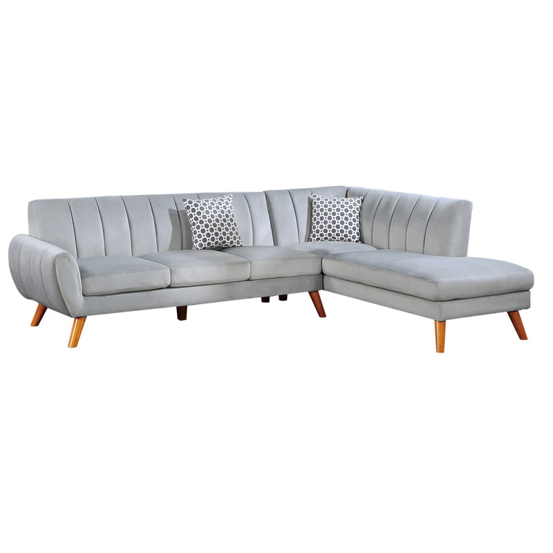 Holms  Right Hand Facing Sofa & Chaise, Light Gray Polyester Blend, 33" H x 80" W x 76" D