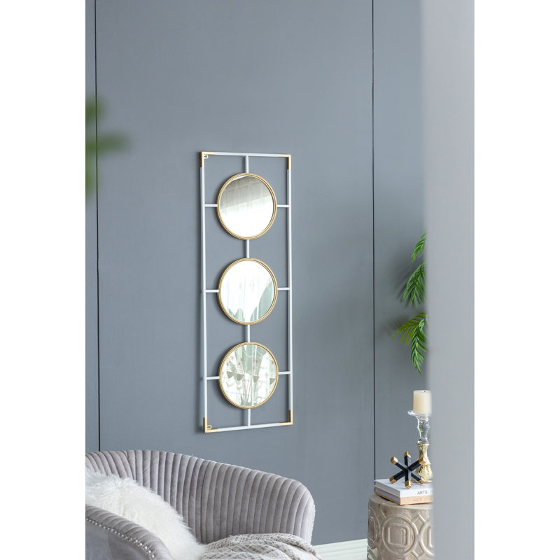Décoration murale trois miroirs - blanc doré, flair moderne, 15,7 x 43,3 pouces