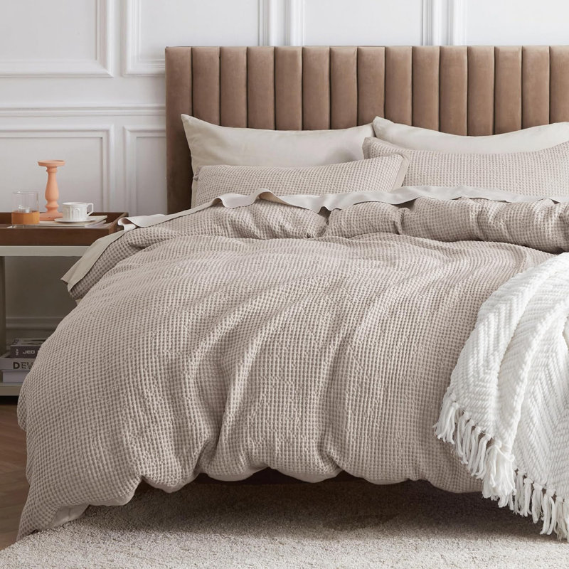 Ensemble de housse de couette à tissage gaufré 100% coton Essential Collection, Vert olive