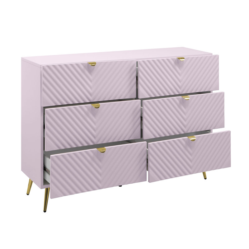 Commode 6 tiroirs BENTE, finition rose ultrabrillante