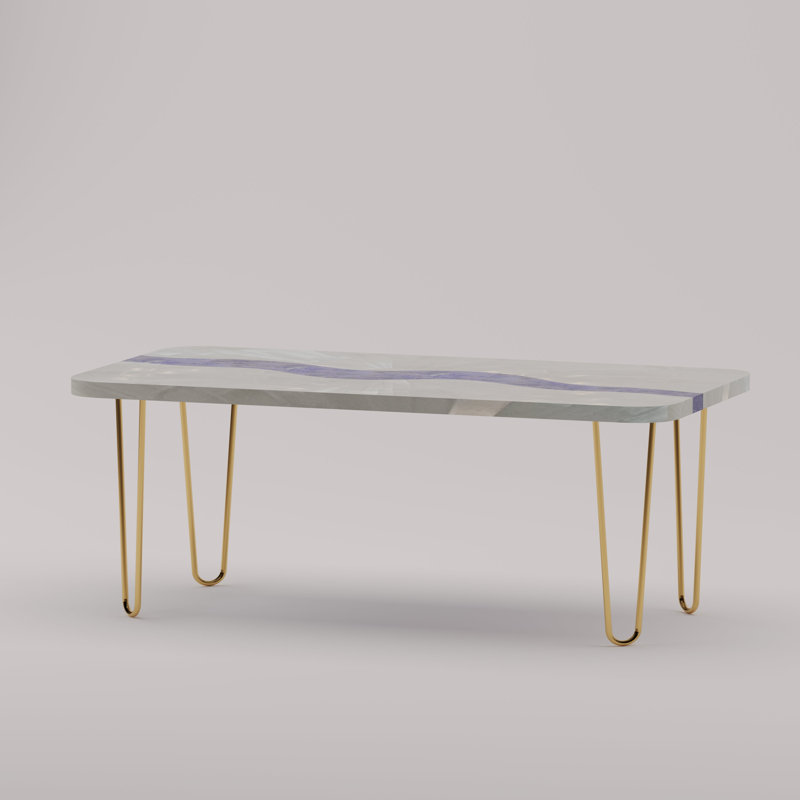 Table basse Admiranda, Sélénite avec incrustation de lapis-lazuli, Doré