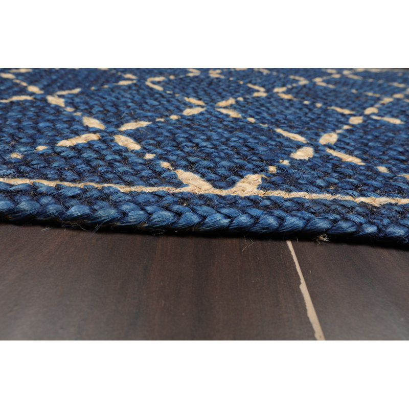 Tapis géométrique tressé à la main 2 pi x 3 pi bleu / beige
