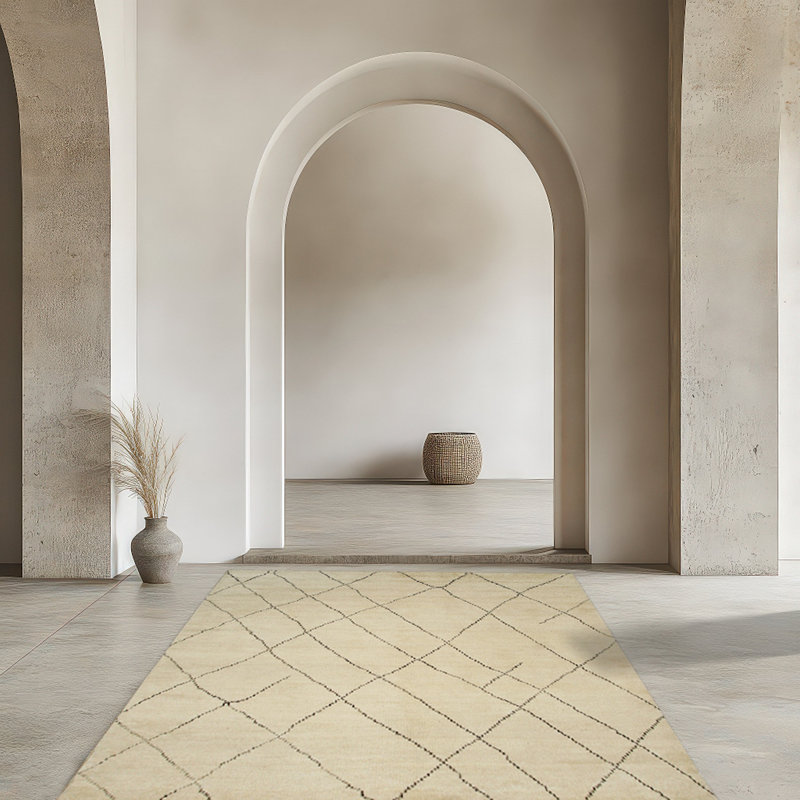 Tapis beige en laine noué à la main Stefana, Rectangle 8 pi x 10 pi