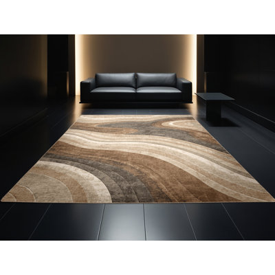 Tapis brun moelleux et doux à motif de riz en terrasses Bali - beige