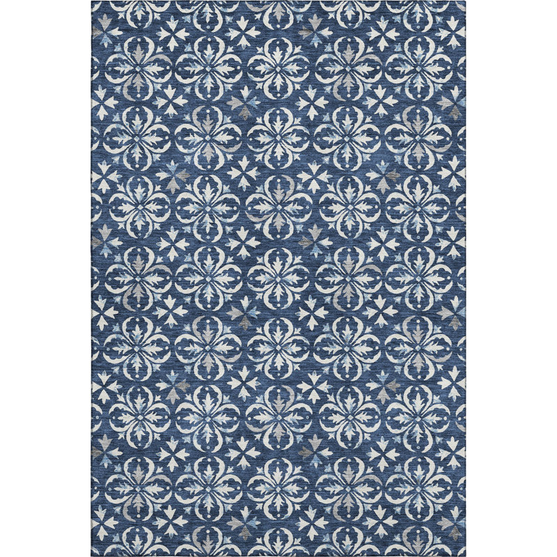 Tapis bleu marine de qualité supérieure lavable à la machine Prisco, Rectangle 9 pi x 12 pi