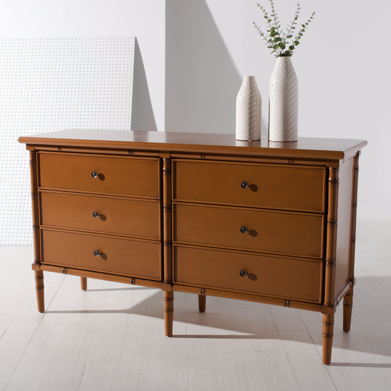  6 Drawer 56" W Double Dresser, Brun
