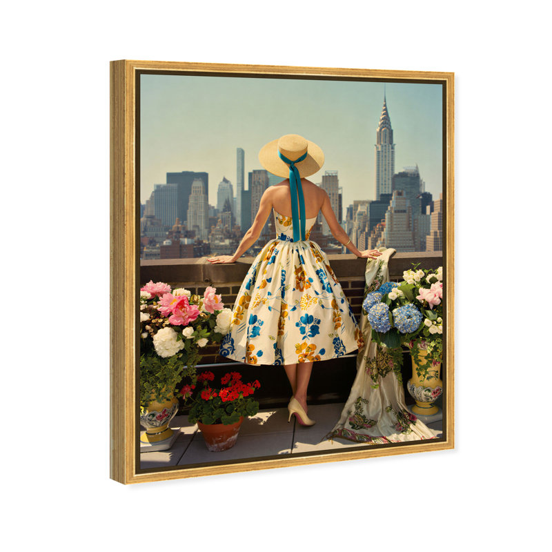 NYC Rooftop Canvas Architecture Print by Oliver Gal, Black Frame, 16 x 20, 25"H x 31"W, Gold Floater Frame