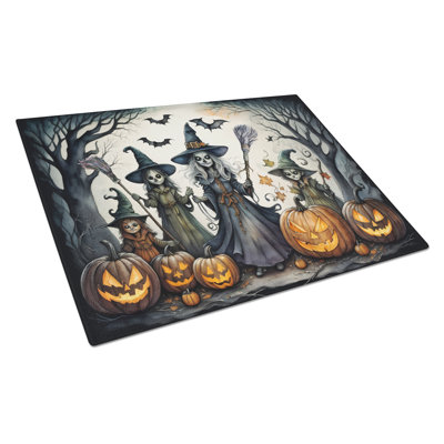 Witches Spooky Halloween Glass Cutting Board Large