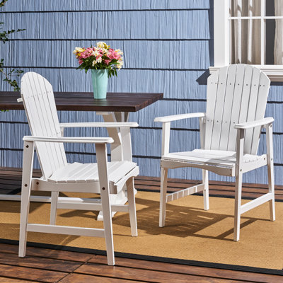 Chaises de salle à manger en bois avec finition blanche de 2 pour les espaces extérieurs, résistantes aux intempéries, faciles à entretenir, L 25,7 po x l 23,5 po x H 38,23 po en bois