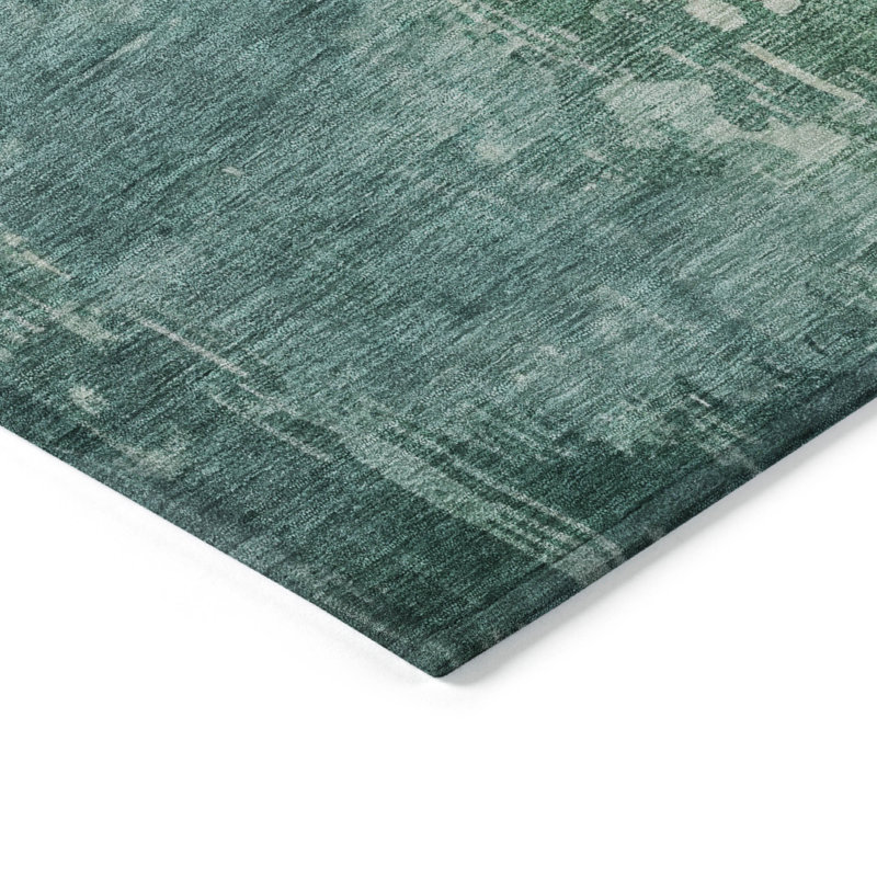 Emerald Abstract Washable Synthetic Area Rug