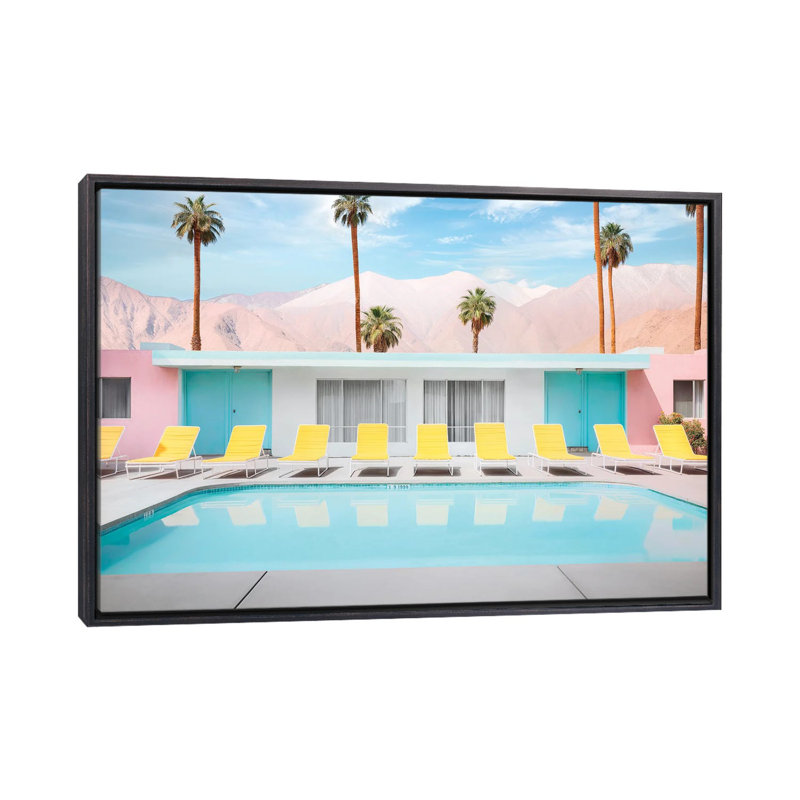 Palm Springs Pool Day - reproduction d'art murale encadrée, H 40 po x l 60 po, Reproduction encadrée sans passe-partout