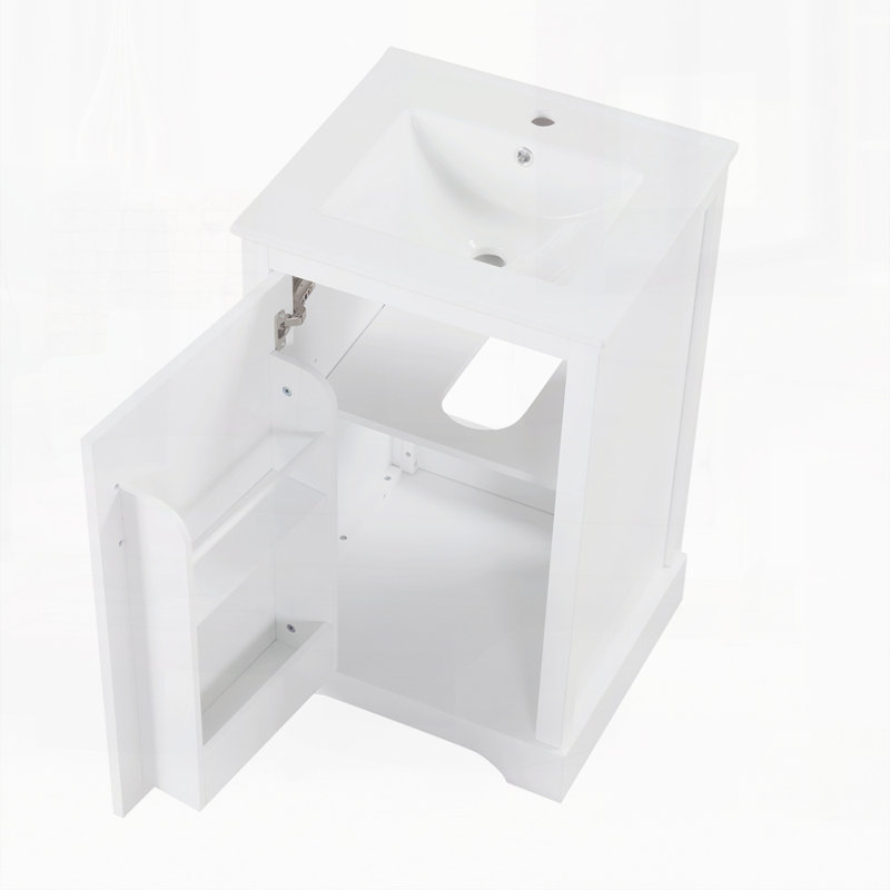 Meuble-lavabo de 20 po avec lavabo, armoire de salle de bain avec porte à fermeture douce, support de rangement et tablette réglable