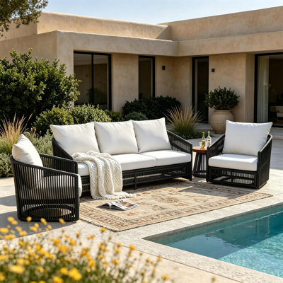 Ensemble de patio extérieur pivotant pour cinq personnes avec coussins et table d'appoint Rope