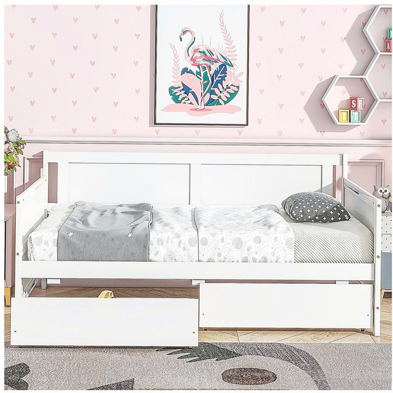 Doubler bed with two storage drawers, White