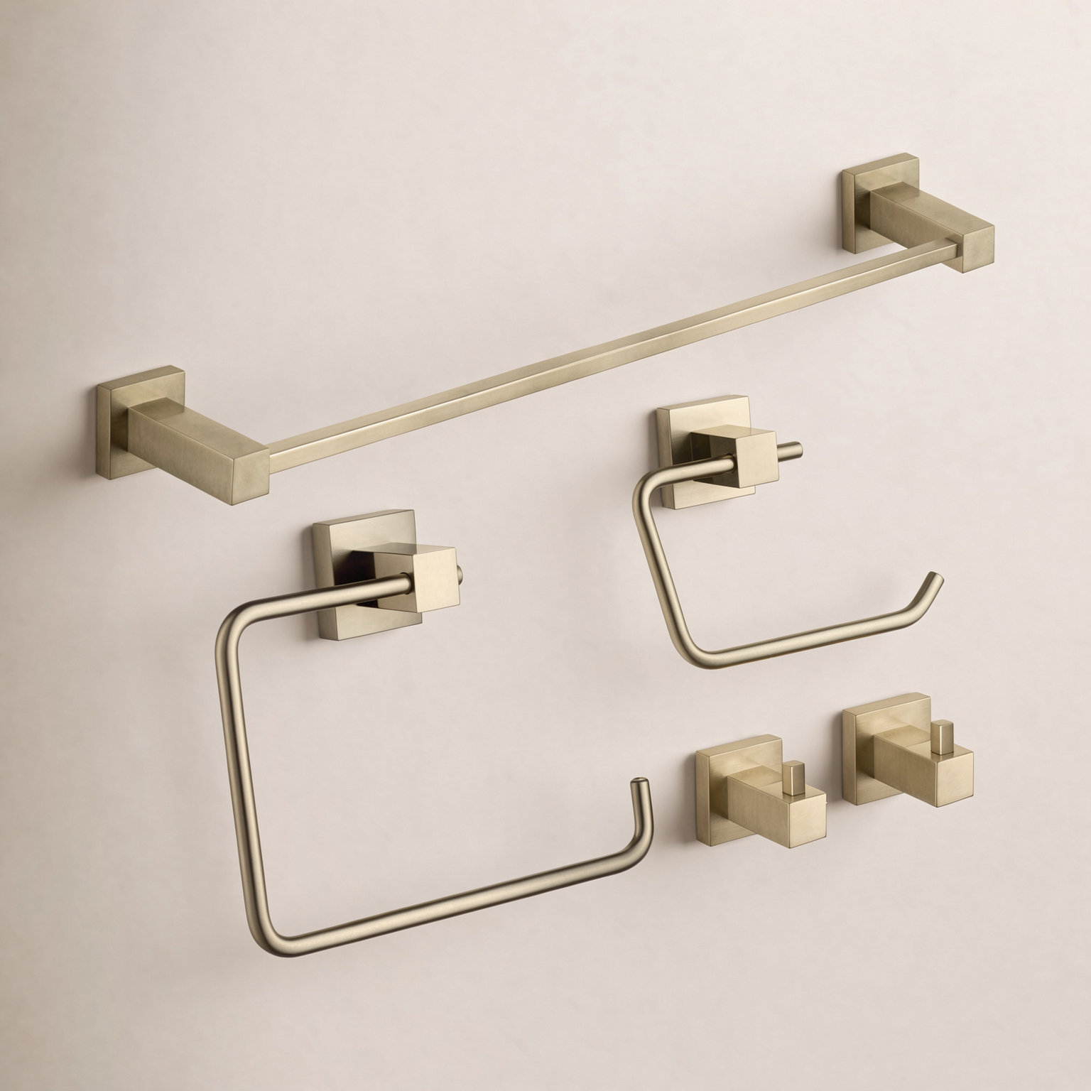 Cube 5-Piece Bathroom Hardware Set, Brushed Gold