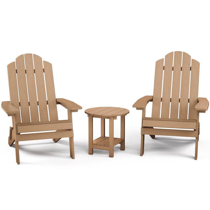 Chaise Adirondack pliante en plastique avec table Bowlus, Beige
