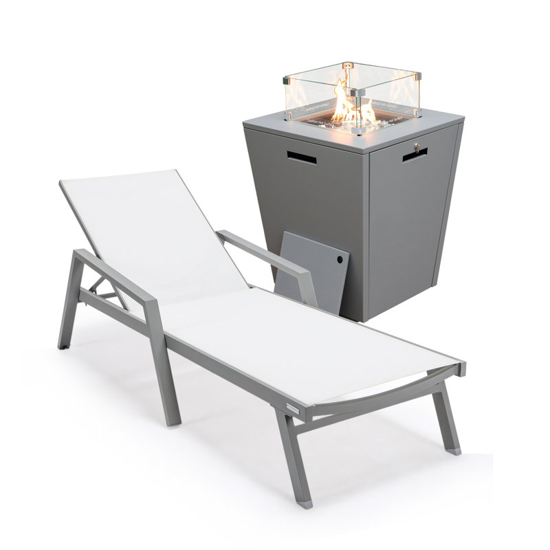 Chaise longue d'extérieur en métal avec table, Noir