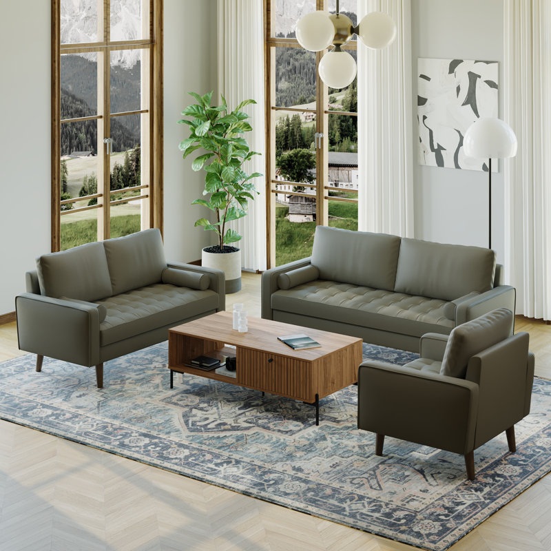 Ensemble de salon 3 pièces Statura Mid-Century, Gris
