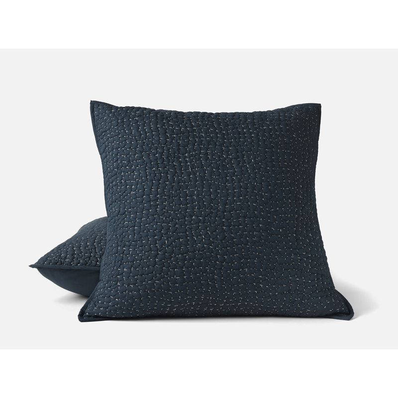 Pebbled Handstitched Organic Sham, Midnight Indigo