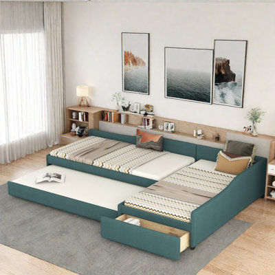 Multifunctional Upholstered Daybed With Trundle And One Drawer