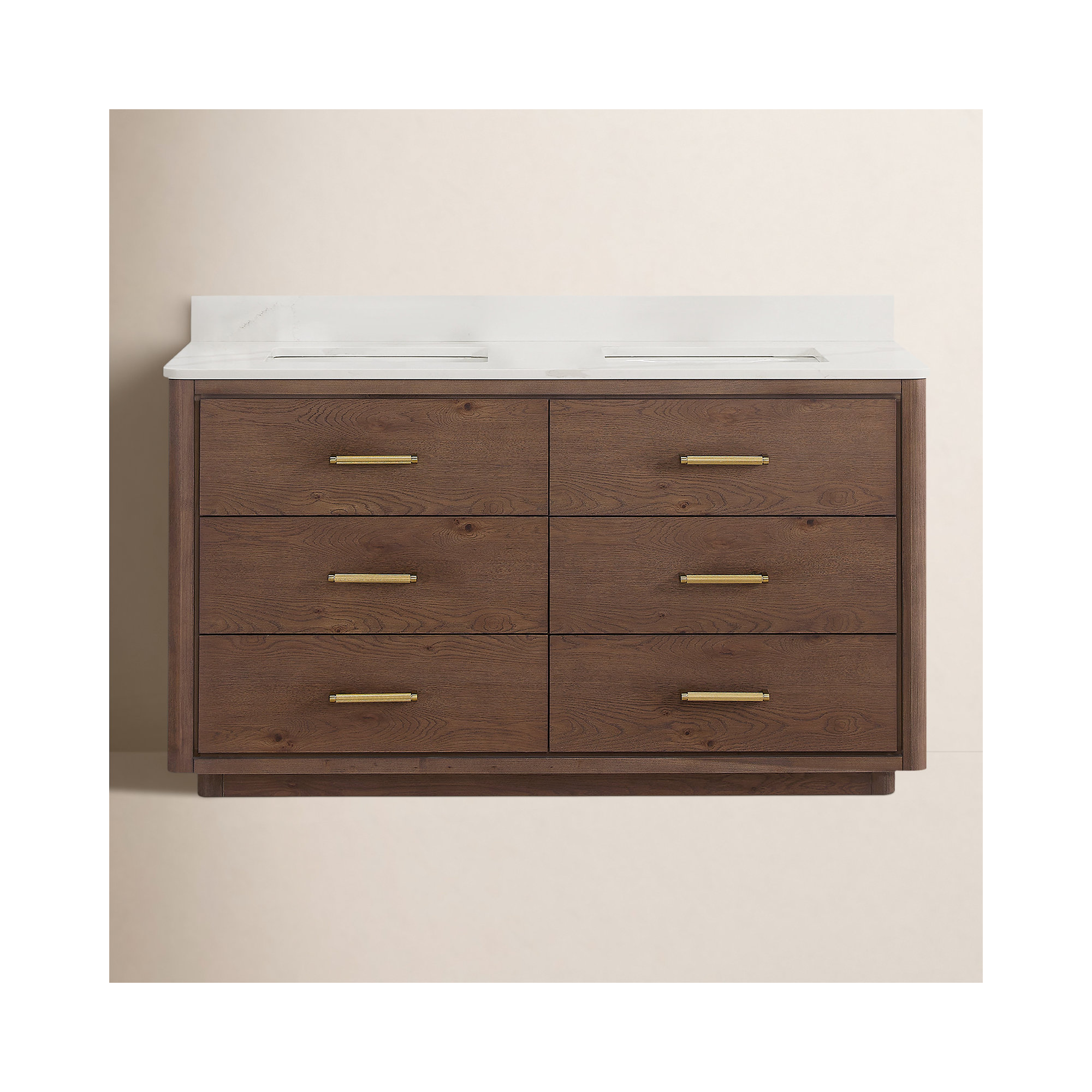 Porto 60'' Double Bathroom Vanity, Gold, Dark Brown Oak